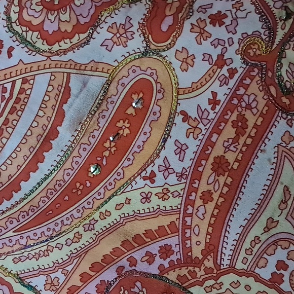 Silk Pretty in Pink & Orange Paisley Silk  Skirt with Sequins Size 14 - Picture 9 of 10